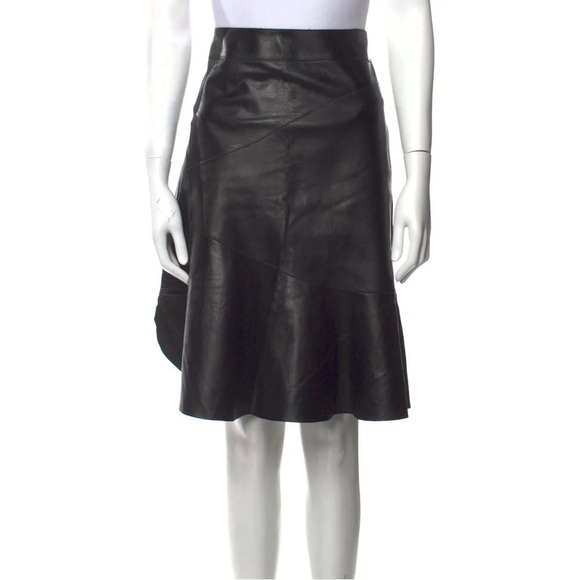 VIVIENNE TAM Leather Asymmetric Hem Skirt w Embossed Buddha Detail S / M - Picture 4 of 9